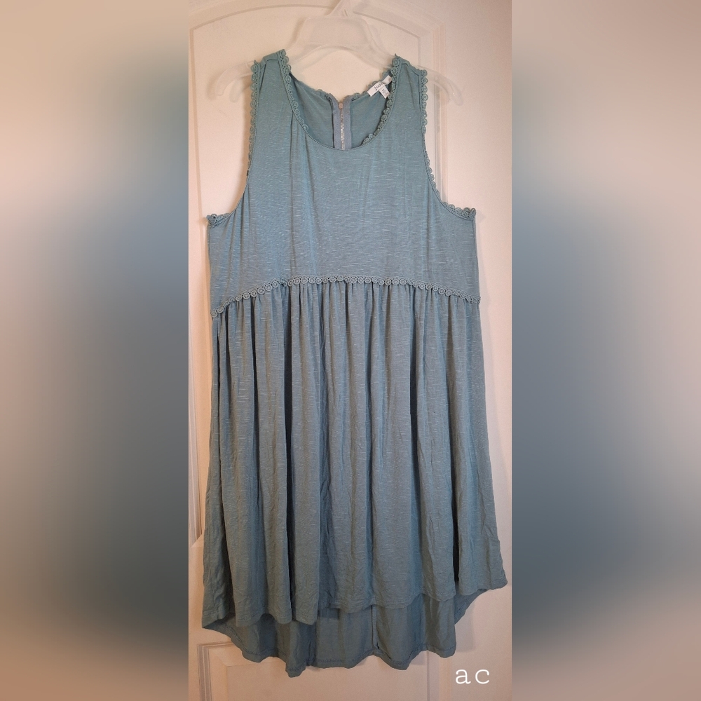 Jodifl Zipper Back Sleeveless Blue Dress Tank Top Sz M BOHO SUMMER CASUAL FLOWY